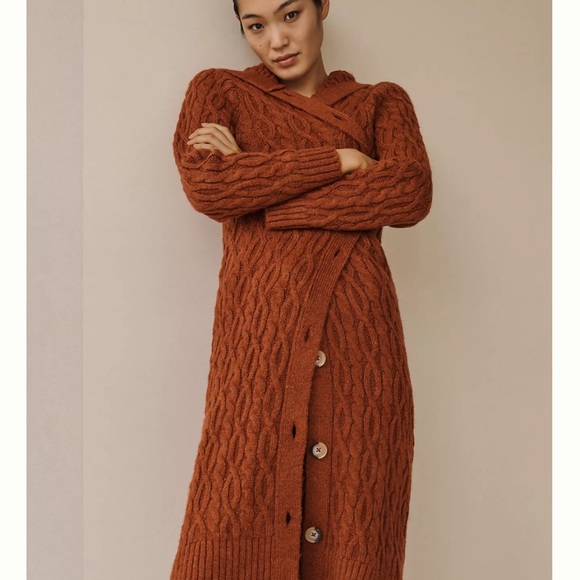 Cable Knit Long Cardigan Sweater - Rust - Picture 1 of 3